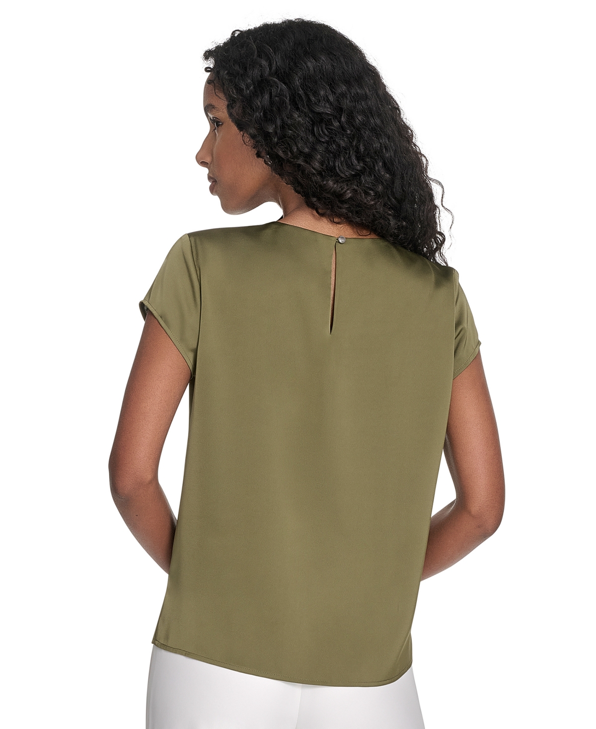 Calvin Klein Women's Cap Sleeve Satin Pleat-neck Blouse