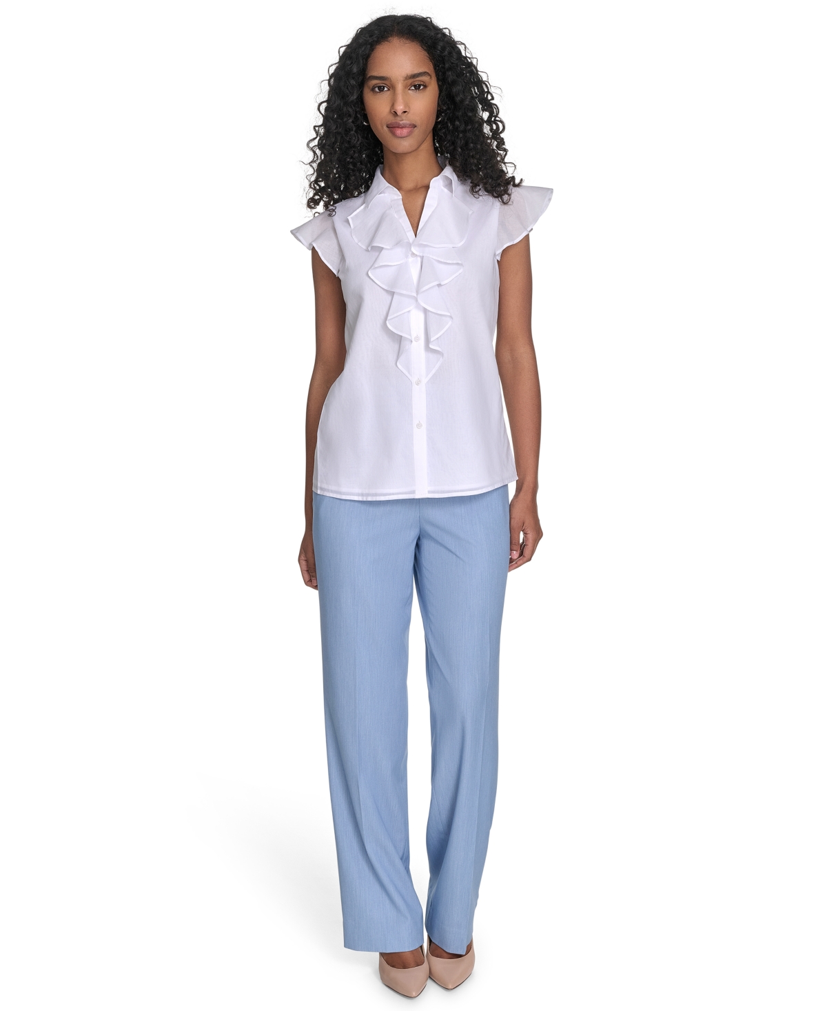 Calvin Klein Women's Cotton Button-front Ruffle Blouse