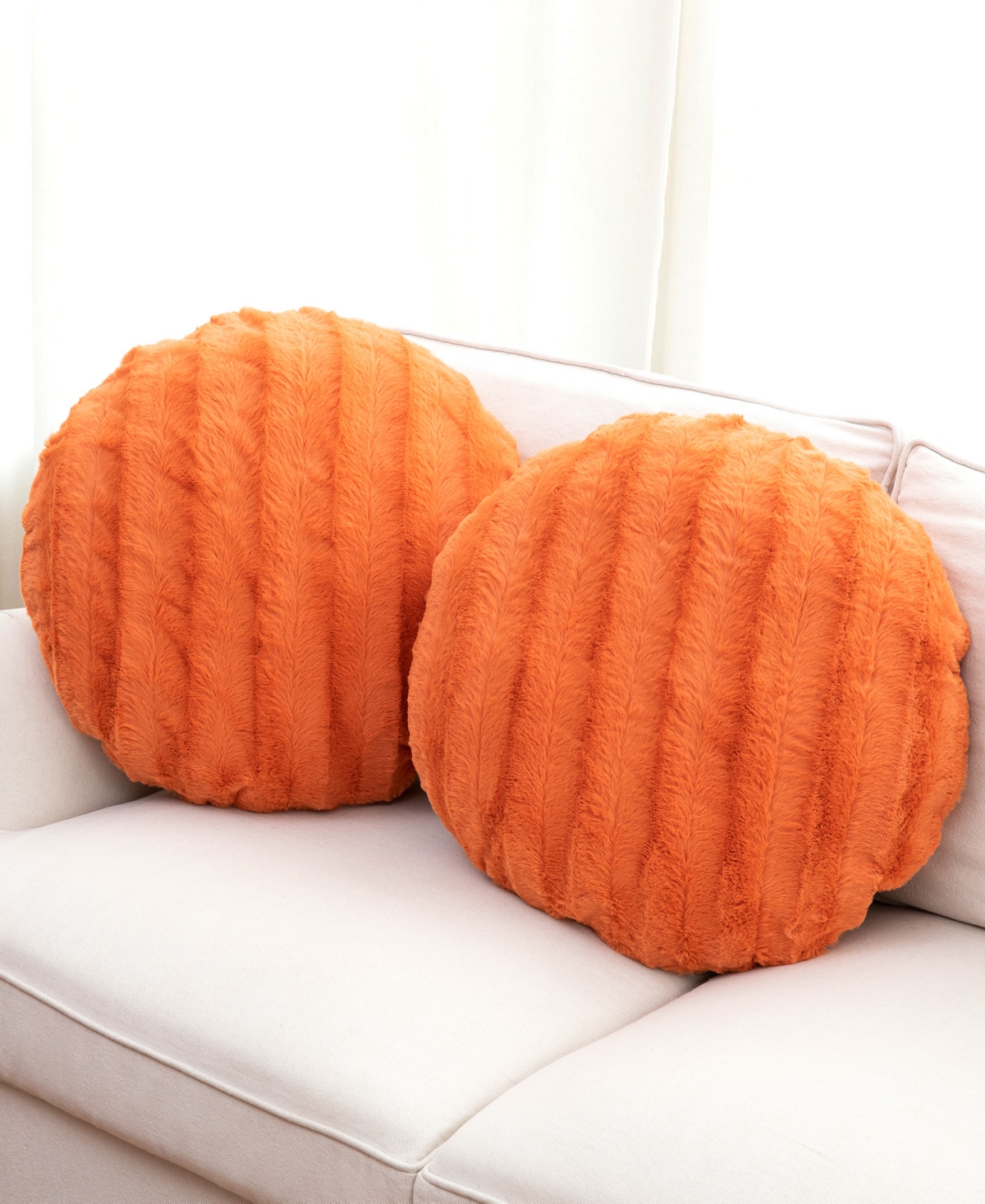Cheer Collection Decorative Round Pillow Set, 18" X 18" In Orange