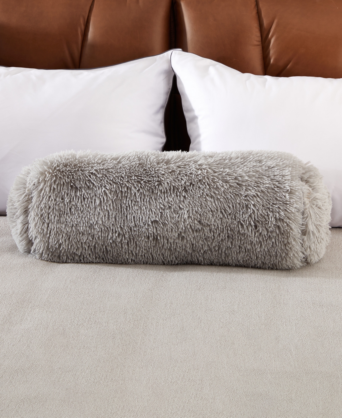 Cheer Collection Shaggy Bolster Decorative Pillow Set, 8" X 24" In Gray