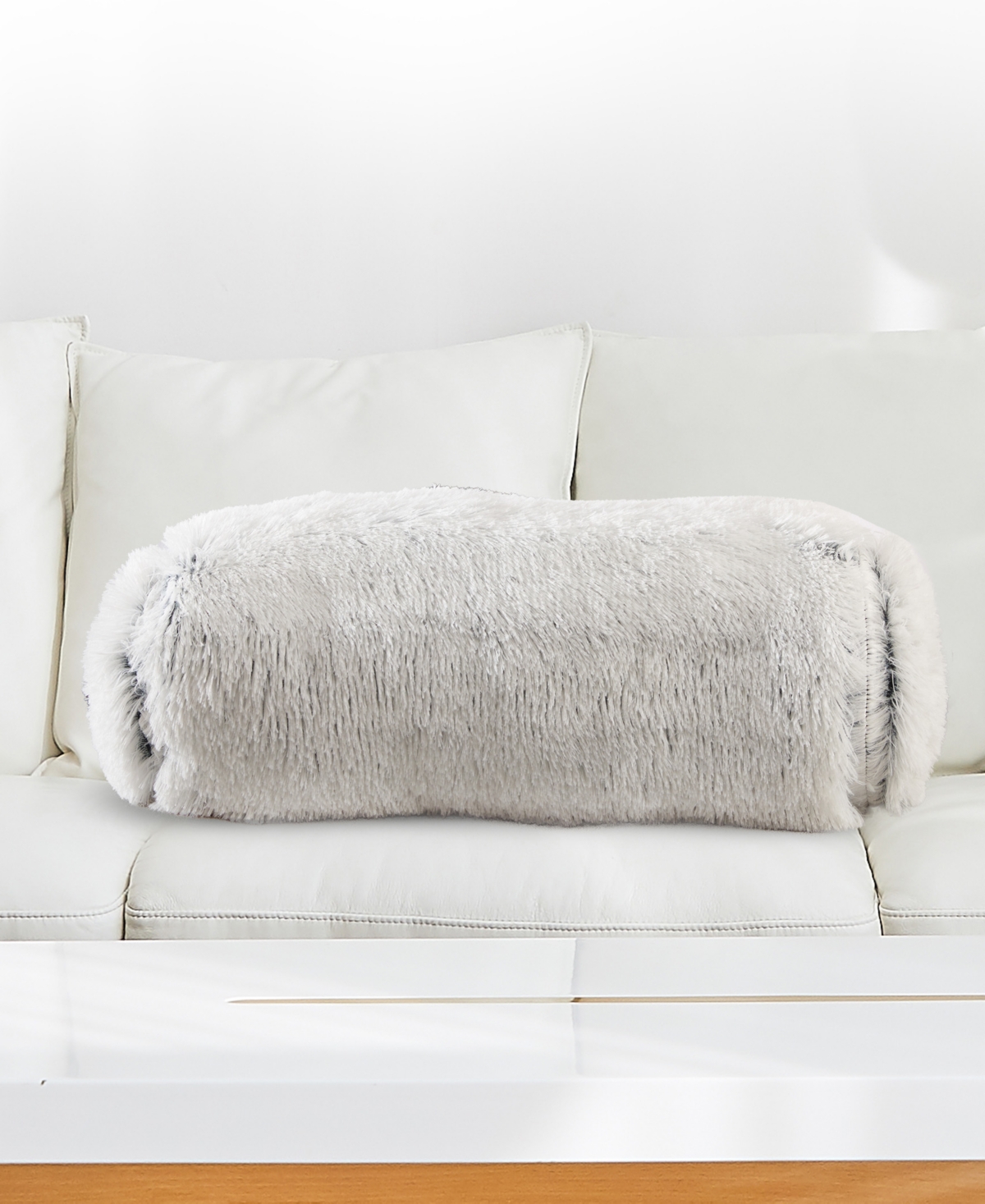Cheer Collection Shaggy Bolster Decorative Pillow Set, 8" X 24" In White