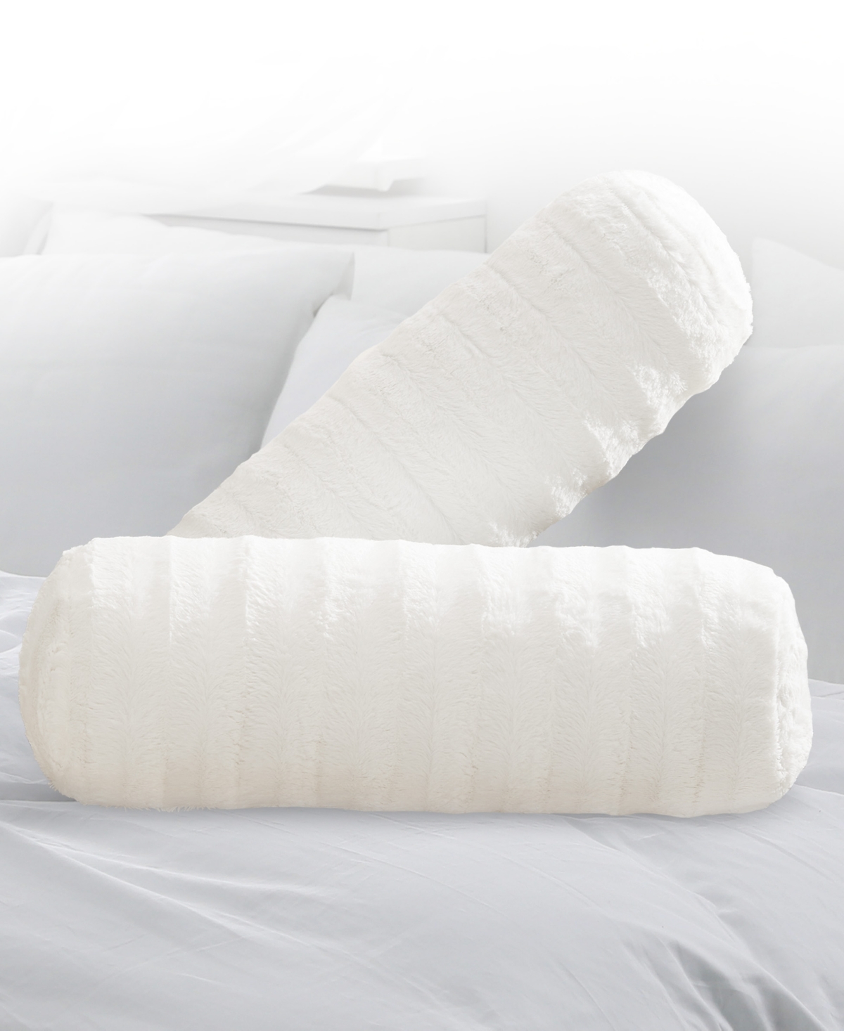 Cheer Collection Bolster Decorative Pillow Set, 8" X 24" In White