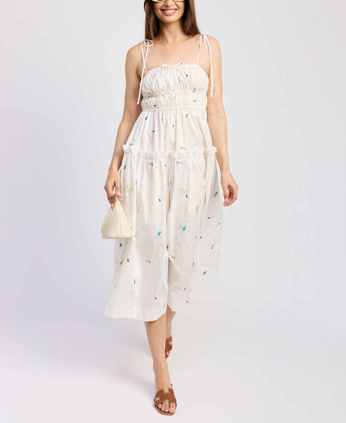 En Saison Nellie Embroidered Tiered Cotton Poplin Sundress In White