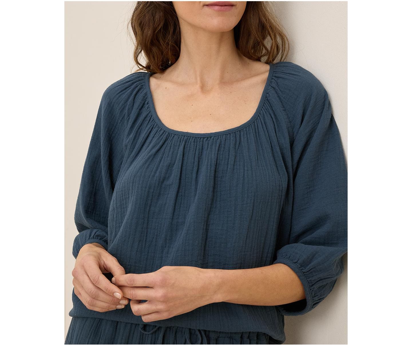 Женский топ Pact Organic Cotton Coastal Double Gauze Scoop Neck, цвет: Тёмно-синий — фото 1