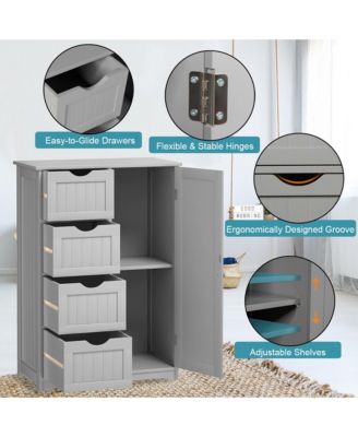 Bathroom Floor Cabinet Storage Organizer Cupboard w/ 4 Drawers Adjustable Shelf
