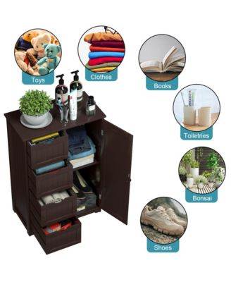 Wooden 4 Drawer Free Standing Bathroom Floor Cabinet Adjustable Storage Cupboard