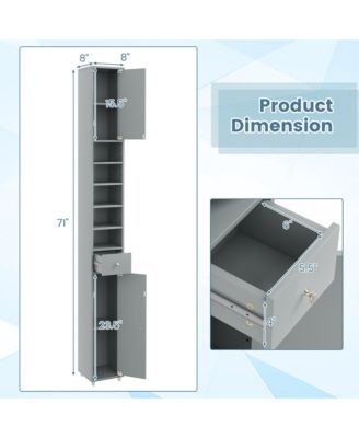 Tall Slim Bathroom Storage Cabinet Linen Tower w/Drawer Adjustable Shelves Black