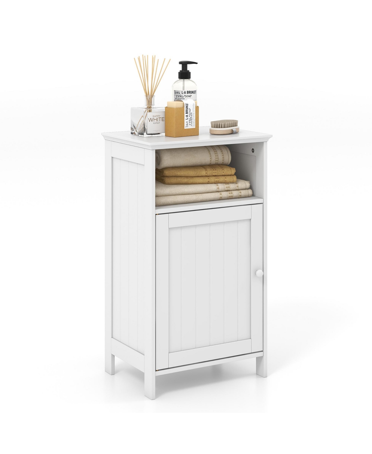 Bathroom Floor Storage Cabinet Side Table Adjustable Shelf Organize Freestanding - White
