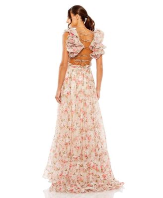 Women's Ruffle Tiered Cut-Out Chiffon Floral Gown