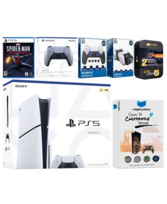 Playstation 5 Slim Disc with Spider-Man: Miles Morales, Extra Controller, FPS Grip Kit, Charge Dock and MightySkins Decal Voucher + 2 Year CPS Ex