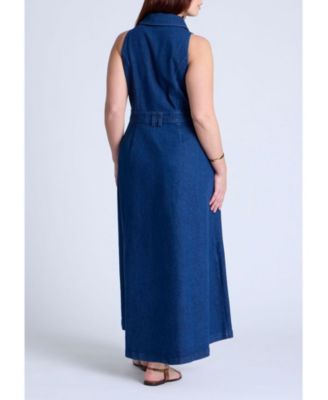 Women's Plus Size Sleeveless Denim Midi Dress