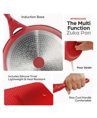 Zuka Ceramic 1.25 Qt. Ceramic 10 in 1 Nonstick Multi-Functional Saute Pan with Lid, Nylon Spoon