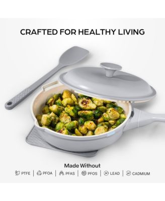 Zuka Ceramic 1.25 Qt. Ceramic 10 in 1 Nonstick Multi-Functional Saute Pan with Lid, Nylon Spoon