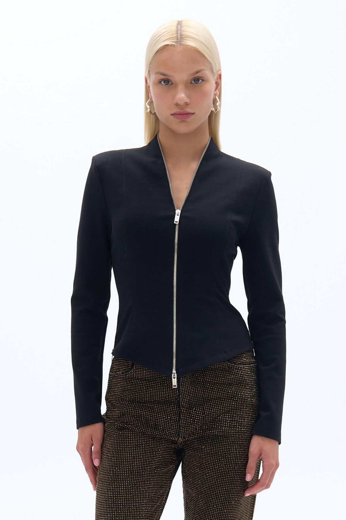 Women's Zipper Detailed Blouse - Open white