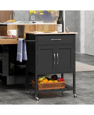 Rolling Kitchen Island Cart with Drawer and Towel Rack – Mobile Kitchen Storage and Prep Cart with Towel Holder