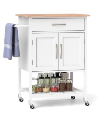 Rolling Kitchen Island Cart with Drawer and Towel Rack - Mobile Kitchen Storage and Prep Cart with Towel Holder