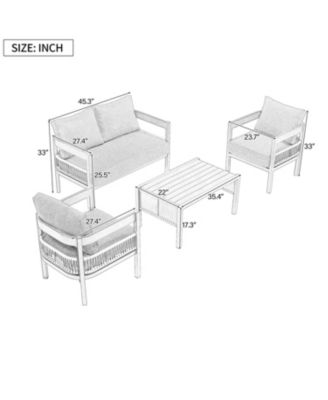 Multi-person Outdoor Iron Sofa Set with A table, Rattan Decoration, Waterproof, Rust-proof