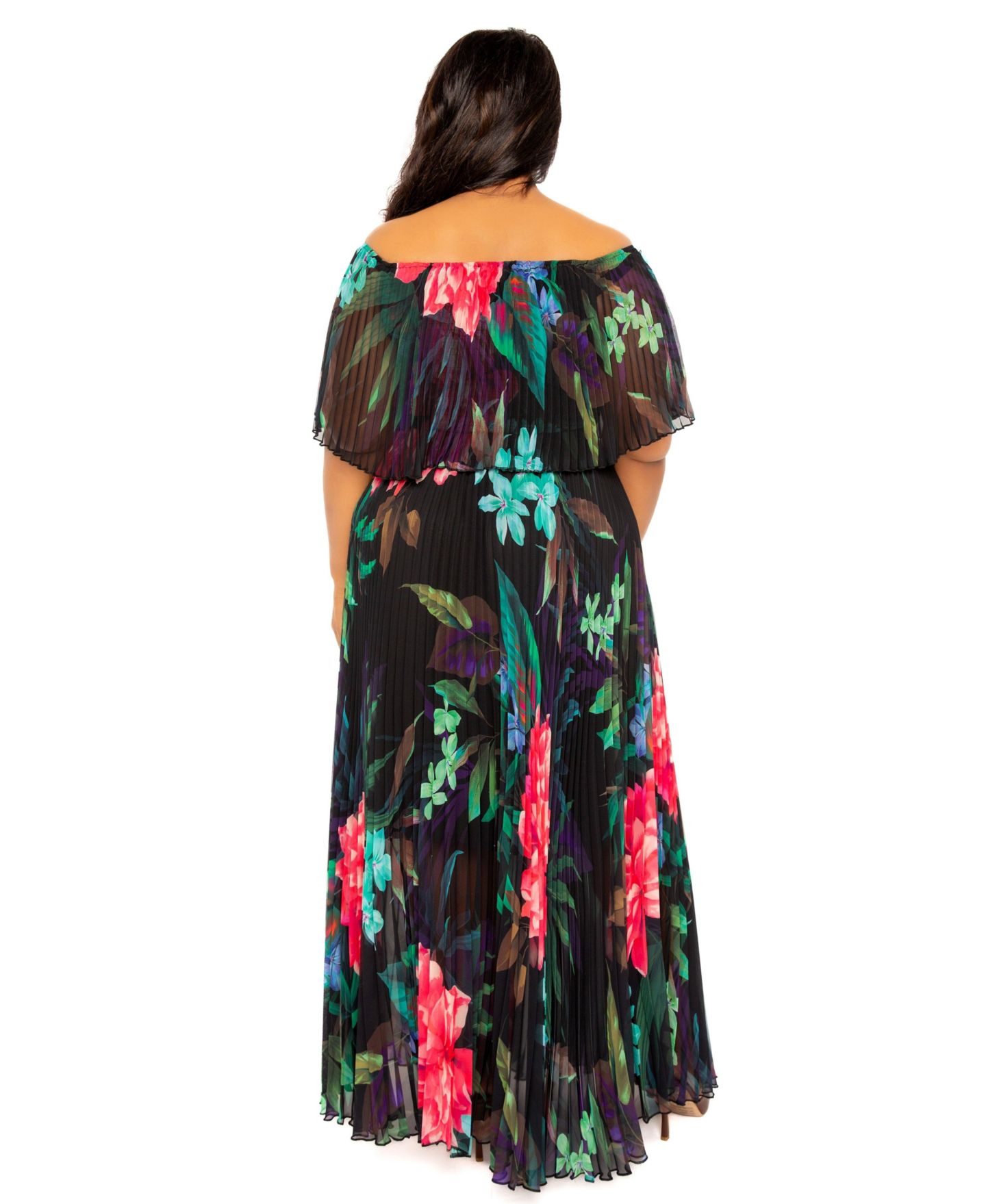 Женское платье Buxom Couture Plus Size Ombre Off Shoulder Pleated Maxi, цвет: Чёрный разноцветный — фото 3