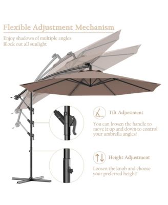 10Ft Patio Solar LED Outdoor Offset Hanging Umbrella w/ 24