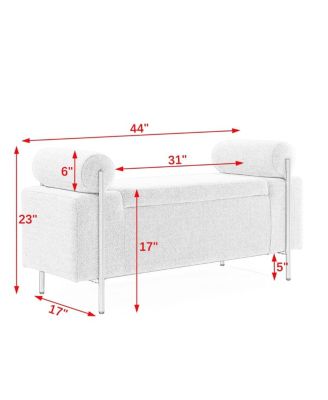 Upholstered Storage Bench with Cylindrical Armrests and Metal Legs Ottoman for Bedroom & Living Room or Entryway