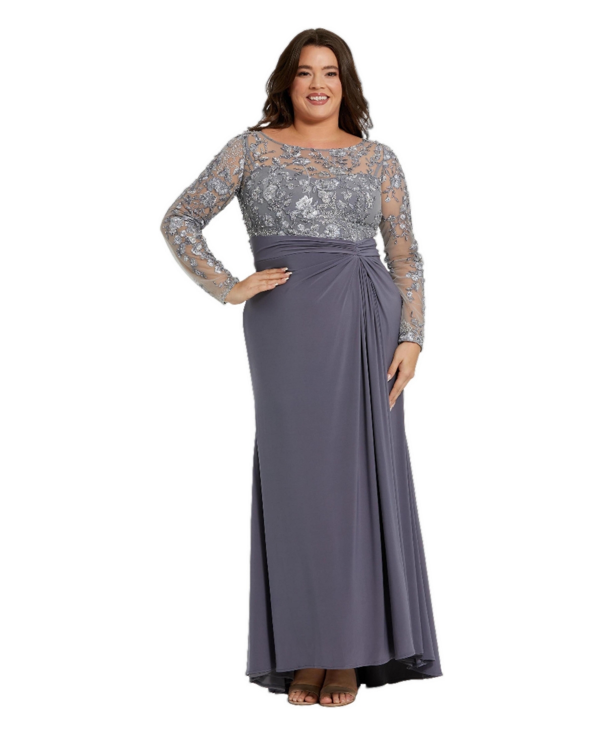 Mac Duggal - Gray Embroidered Top Jersey Skirt Gown (Plus) - Charcoal / US 14W