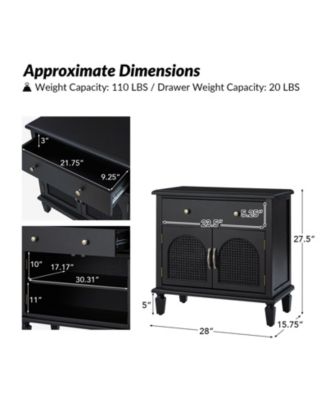 Dyals Traditional 27"Tall End Table Design Rattan Cabinet Doors with Built-in Power Outlet and Adjustable Shelf