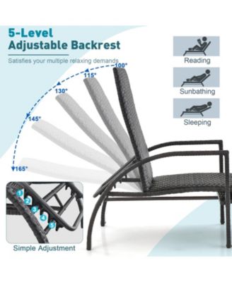 Patio Chaise Lounge Outdoor Rattan Lounge Chair with Retractable Ottoman