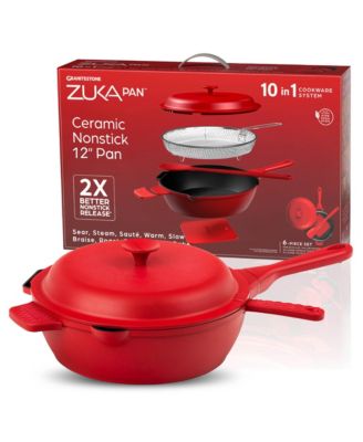 Zuka Everyday Pan 4.25 Qt. Ceramic 10 in 1 Nonstick Multi-Functional Saute Pan with Lid, Nylon Spoon, & Steamer Basket
