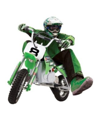 Kid and Teen Dirt Rocket 24 Volts High Torque Electric Motorcycle with Pneumatic Tires, Speeds up to 14 Miles Per Hour, 2 Pack, Black/Green