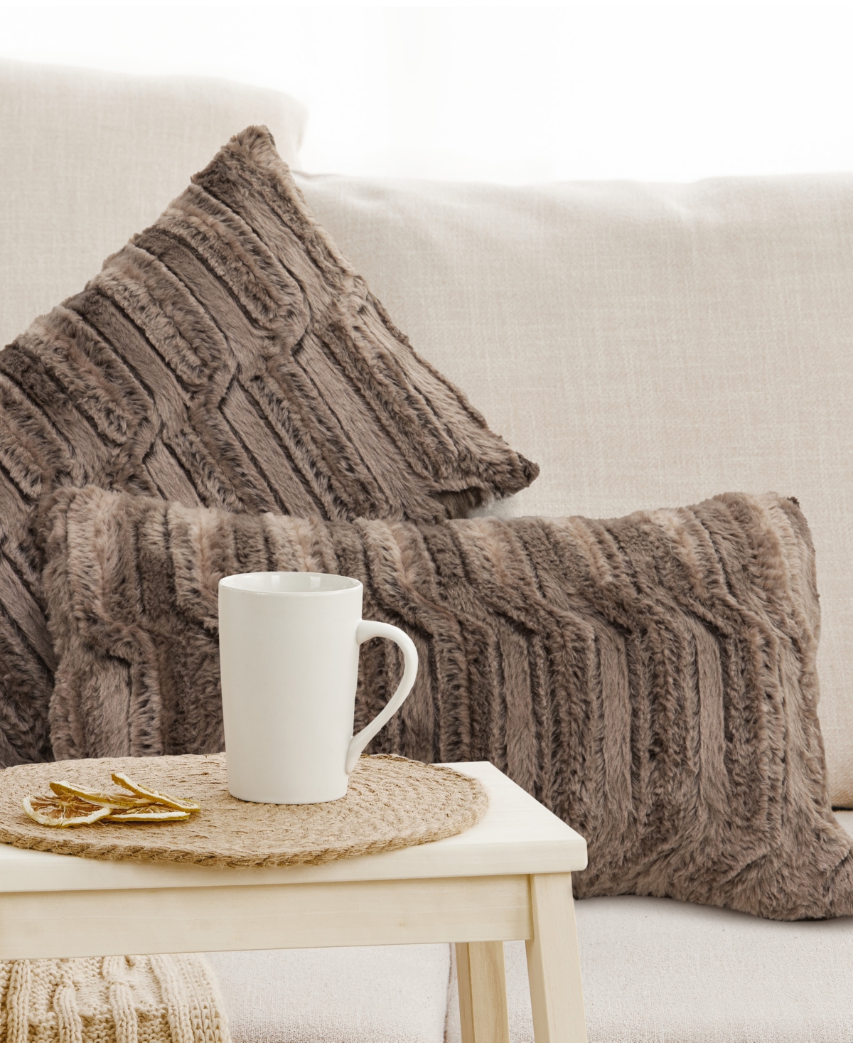 Cheer Collection Decorative Faux Fur Pillow Set, 12" X 20"