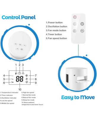 | Portable Oscillating Bladeless Fan | Electric Standing Fan with Remote, Quiet, 3 Speeds, Timer