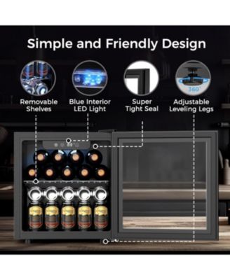 Beverage Fridge 48 Can Capacity, Digital Temp Control, LED Light, Reversible Door, 1.3 Cu.Ft, for Home, Office, Bar