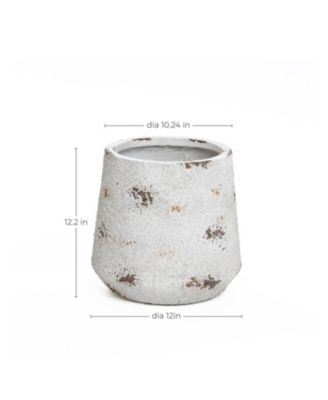 Rustic Off White with Brown Accents 12.2-Inch Tall Round MgO Planter
