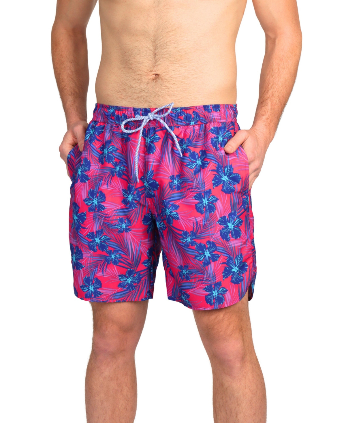 Men's Hibiscus Bliss Swim Shorts - Neon pink