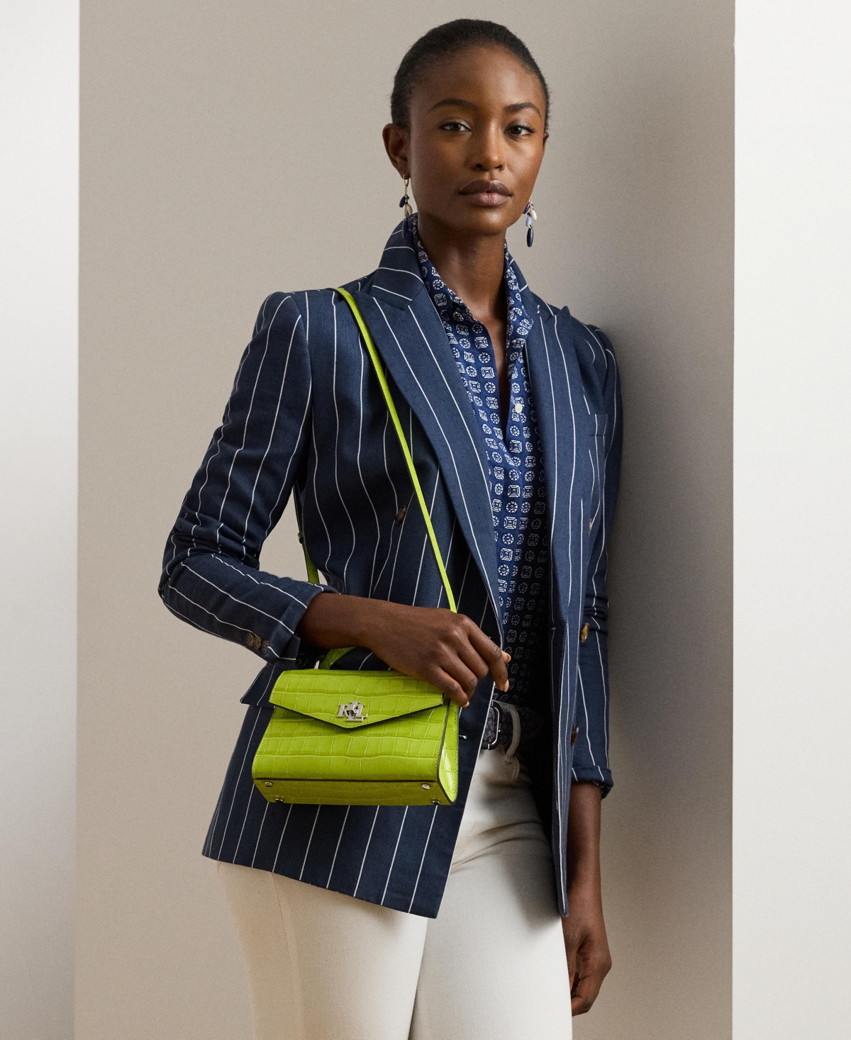 Ralph Lauren Crocodile-embossed Leather Small Farrah Satchel In Green