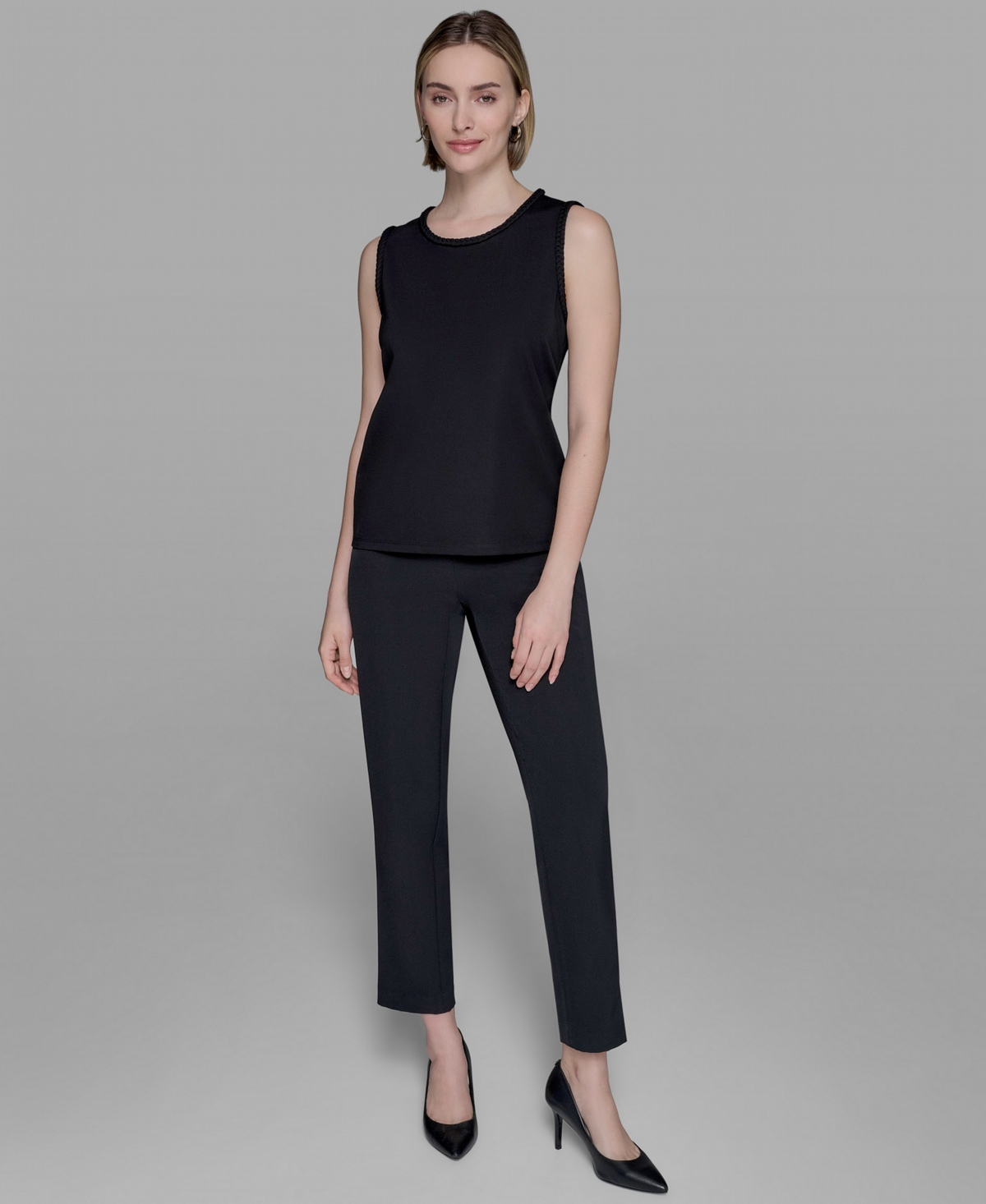 Karl Lagerfeld Women's Braided-trim Sleeveless Top In Black