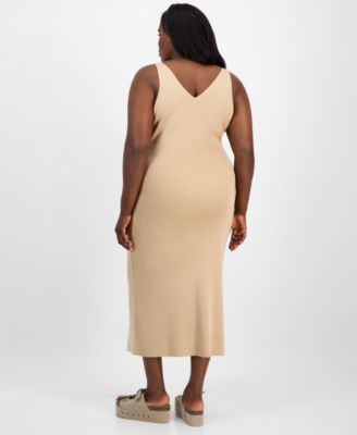 Trendy Plus Size Cargo Pocket Sleeveless Midi Dress