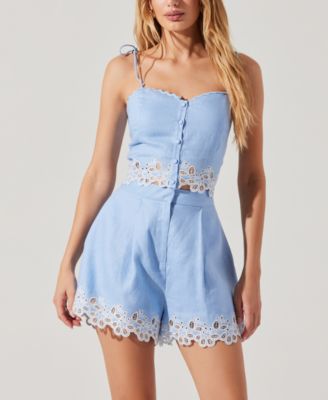 Womens Kiya Eyelet Trim Crop Top Kiya Eyelet Trim Shorts