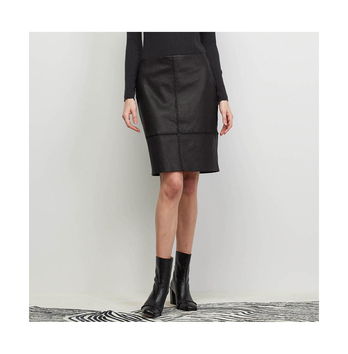 Women's Black Whipstitched Leather Skirt Cultivated - Black