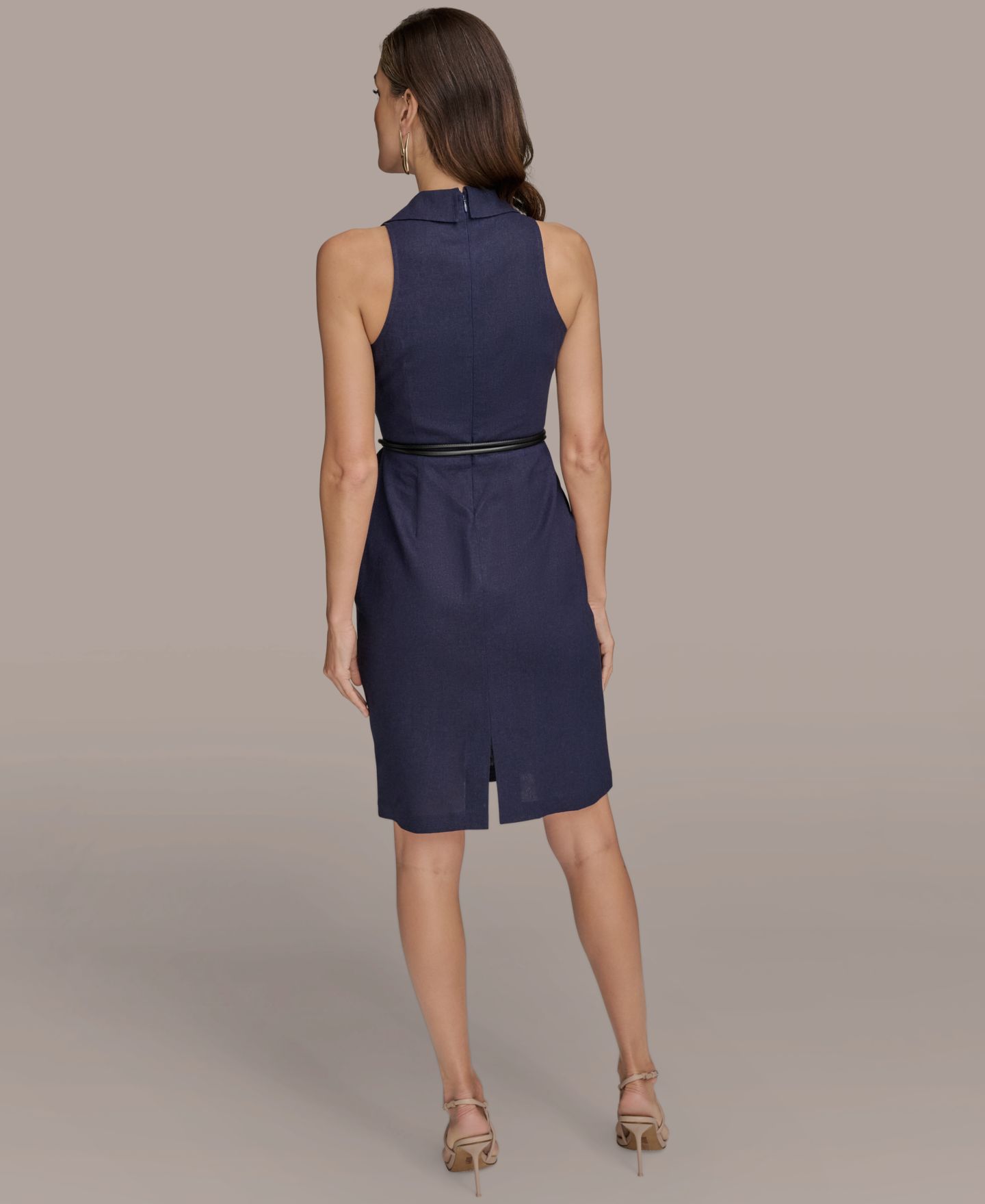 Женское платье Donna Karan New York Notched Collar Belted, цвет: Чернильный — фото 5