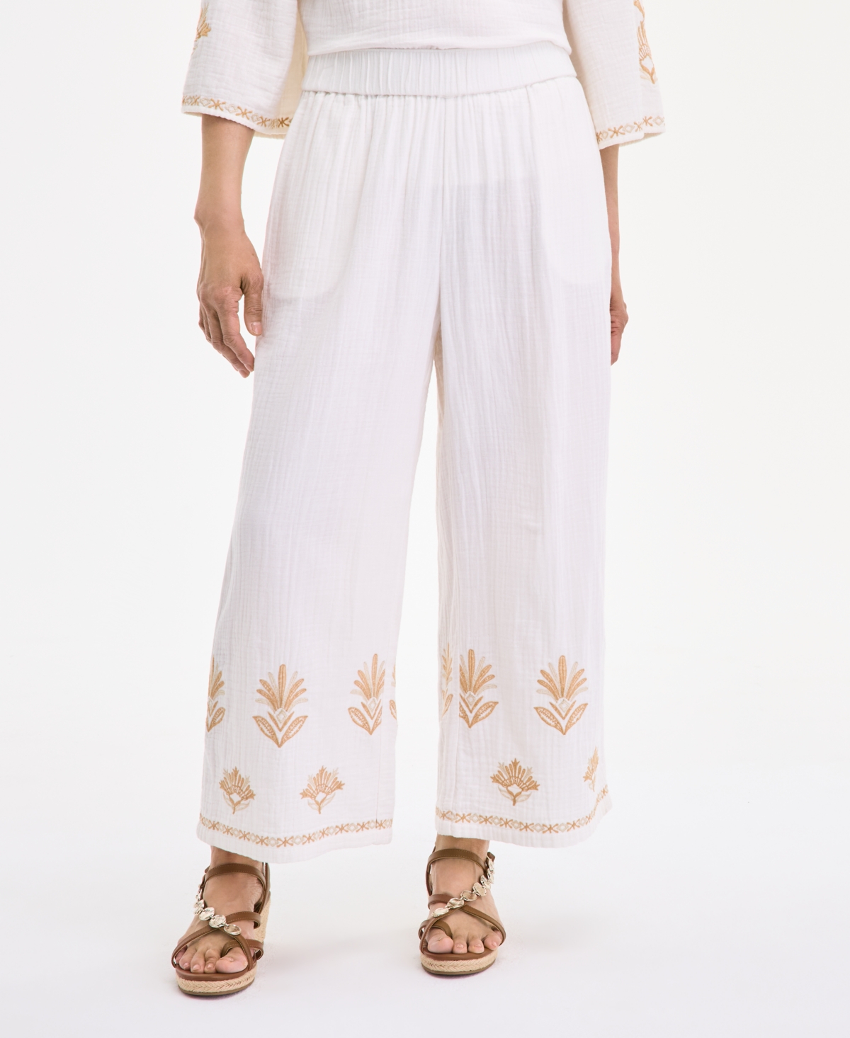 STYLE & CO WOMEN'S EMBROIDERED COTTON GAUZE CROPPED PANTS, EXCLUSIVELY AT MACY'S 