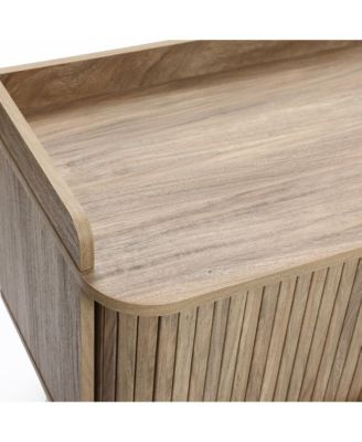 63" Oak Mid-Century Modern Tambour-Style TV Stand with Tray Top & 2 Doors