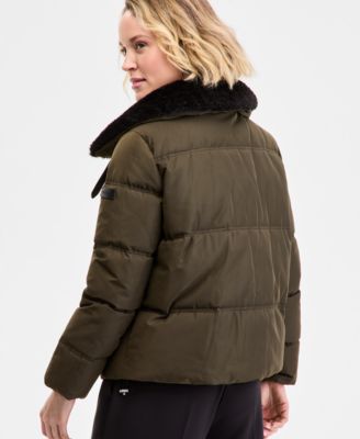 Women's Faux-Fur-Collar Zip-Front Puffer Coat