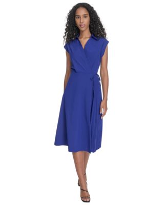 Calvin Klein - Women's Faux-Wrap Sleeveless A-Line Dress