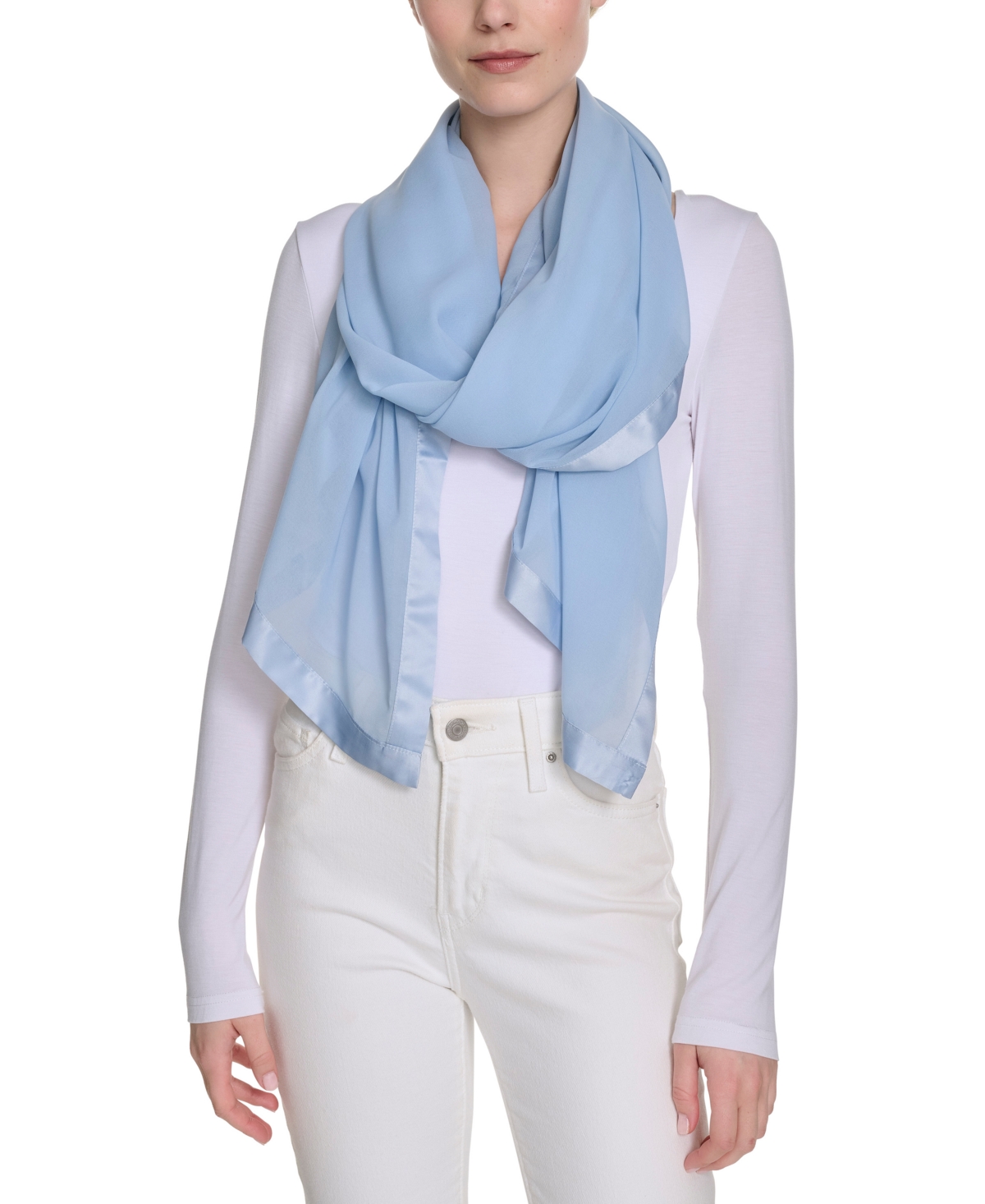 Calvin Klein Elegant Satin-trim Chiffon Evening Wrap In Blue