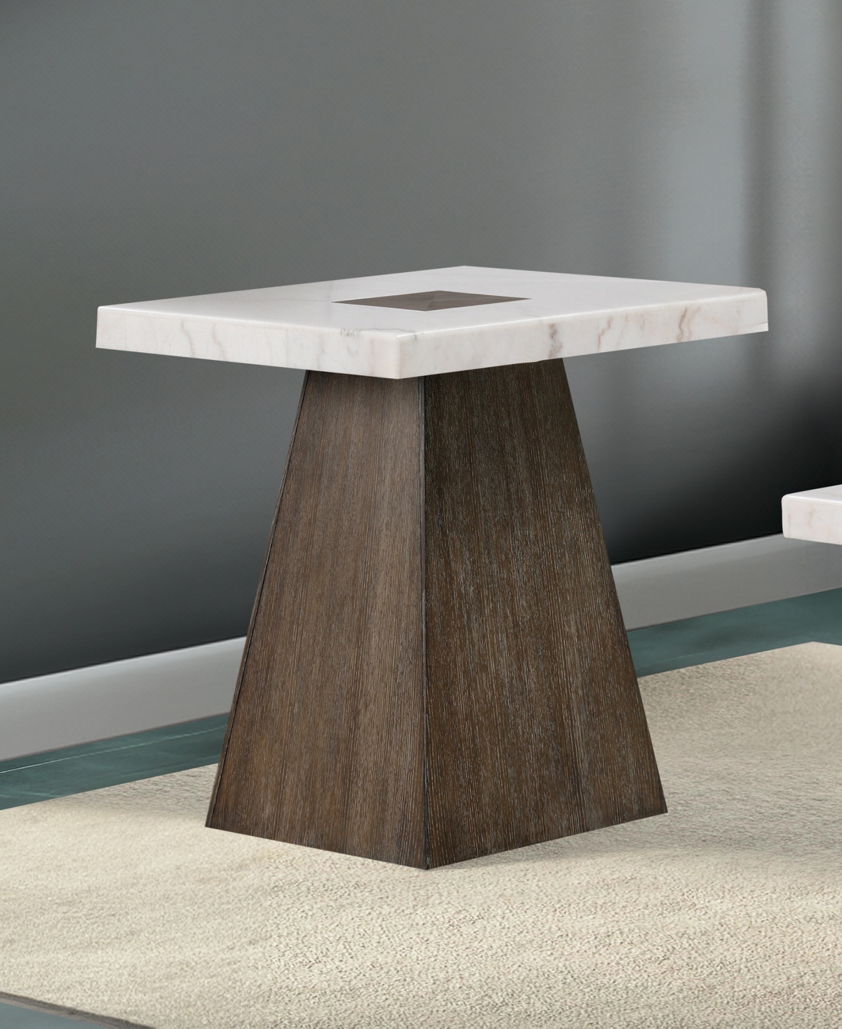 Furniture Of America 24.5" Marble Evangeline Genuine Top Square End Table In Brown