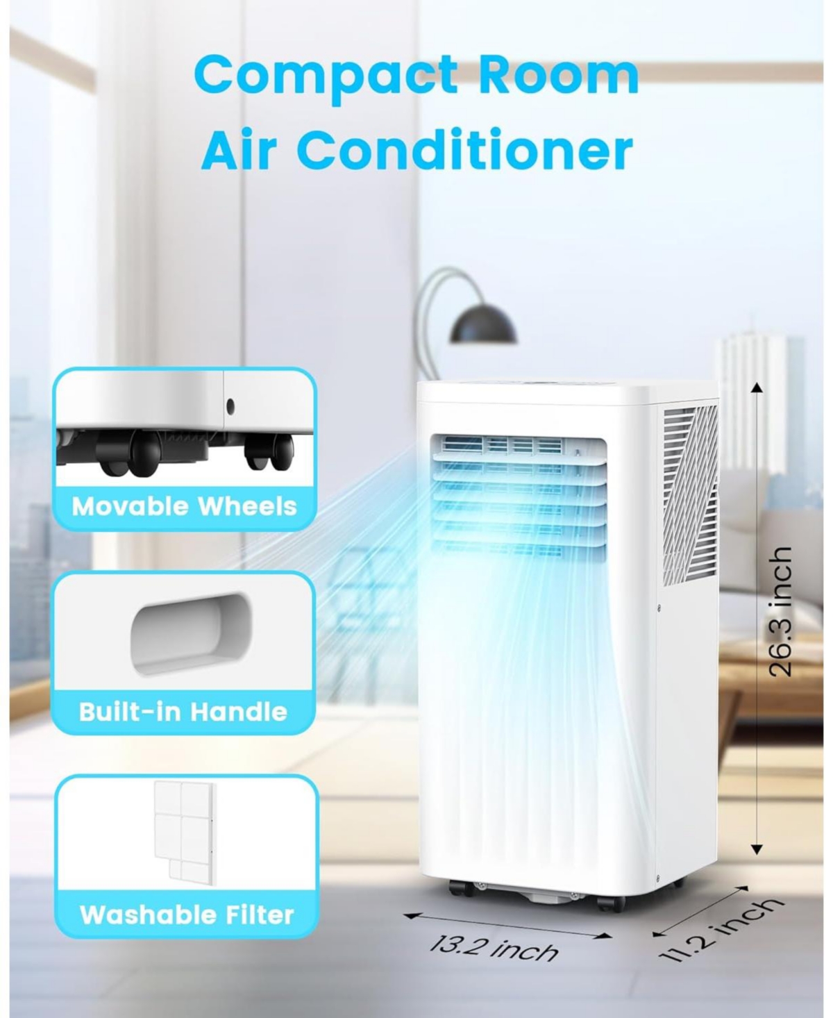 Cowsar 10000 Btu Portable Air Conditioners, 4 Modes portable Ac with Cooling, Fan, Dehumidifier & Sleep Mode, Cooling up to 450 Sq.Ft. with 24H Timer/