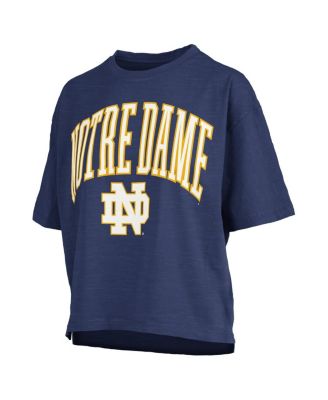 Women's&nbsp;Navy Notre Dame Fighting Irish Nelson Arch Over Logo Waist Length Oversized Slub T-Shirt
