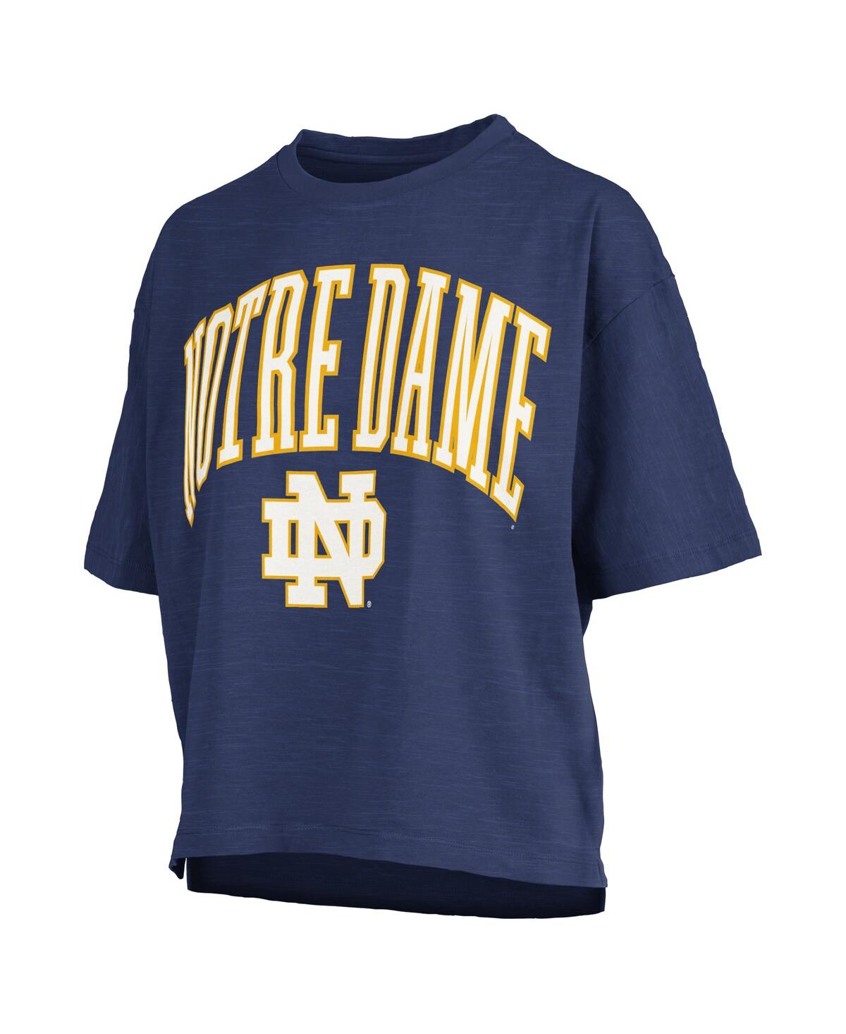 PRESSBOX WOMEN'SÂ NAVY NOTRE DAME FIGHTING IRISH NELSON ARCH OVER LOGO WAIST LENGTH OVERSIZED SLUB T-SHIRT 