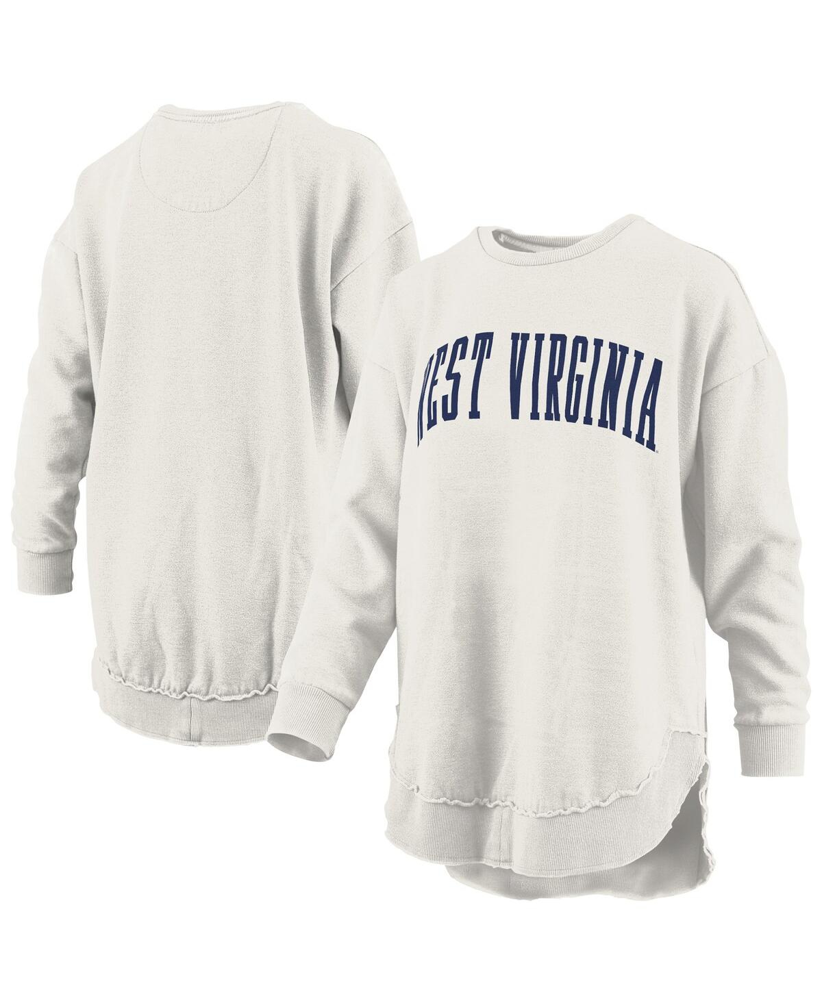 PRESSBOX WOMEN'SÂ OATMEAL WEST VIRGINIA MOUNTAINEERS MELANGE PONCHO VINTAGE FLEECE LONG SLEEVE PULLOVER SWEAT 